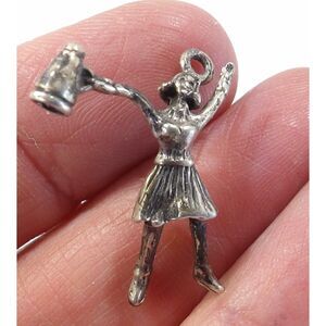 Sterling silver cheerleader charm, miniature bracelet charm, 7/8" length